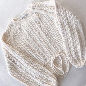 Cream Cable Knit Balloon Sleeve Sweater